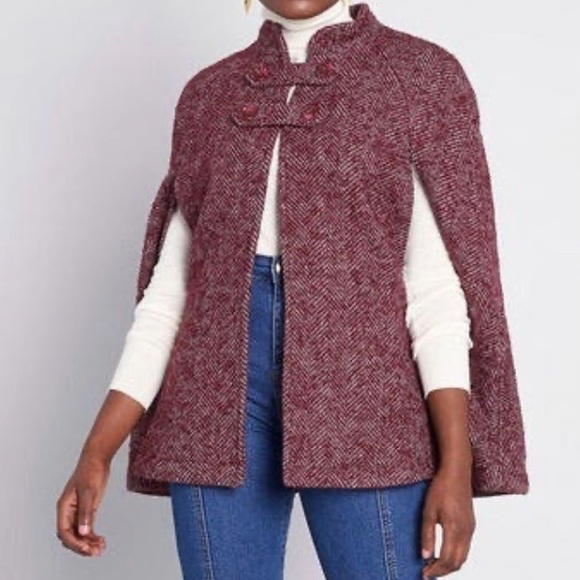 Modcloth Jackets & Blazers - ModCloth Pardon My French Capelet Burgundy Houndstooth 2XL NWOT
